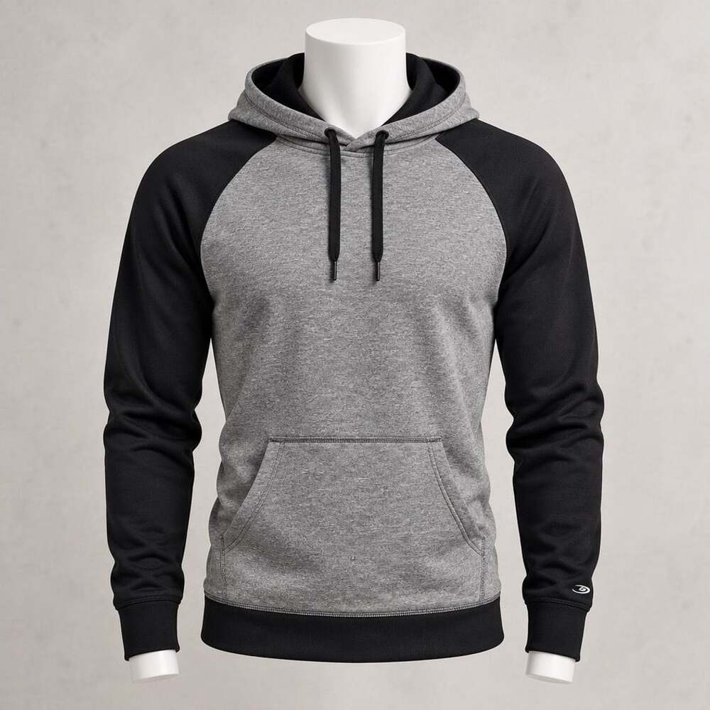 Champion Duo Dry Hoodie Size L Heather Gray Black Raglan Pullover